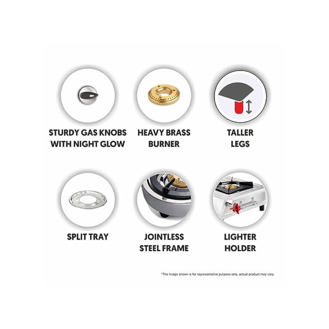 Preethi Shine SS 4 Burner Gas Stove, Manual Ignition