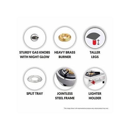 Preethi Shine SS 4 Burner Gas Stove, Manual Ignition