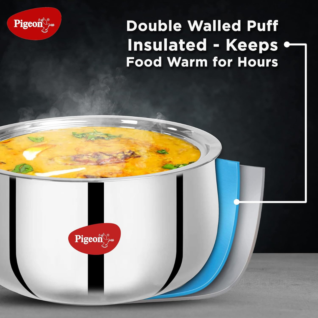 Pigeon Stainless Steel Casserole with Double Walled Insulation | 4500 ml