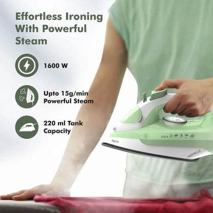 Havells Inox | Steam Iron | 1600 W | Pista Green | Self Clean | 220 ml |