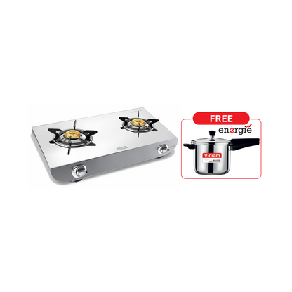 Vidiem TUSKER GAS STOVE | SS | 2 BURNER + Vidiem Energies Pressure Cooker Worth Rs.990 FREE