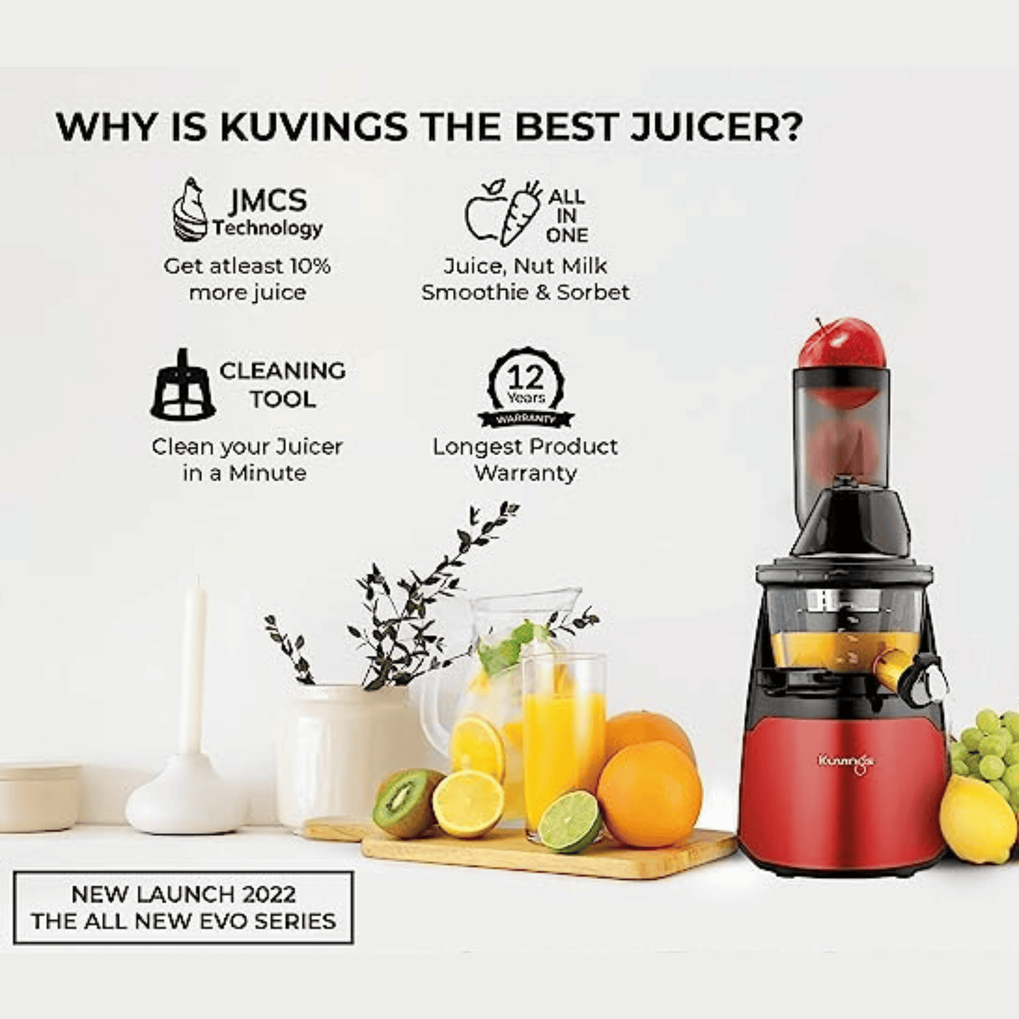 Kuvings Cold Press Juicer | Red Evo 700 | With Smoothie and Sorbet Maker