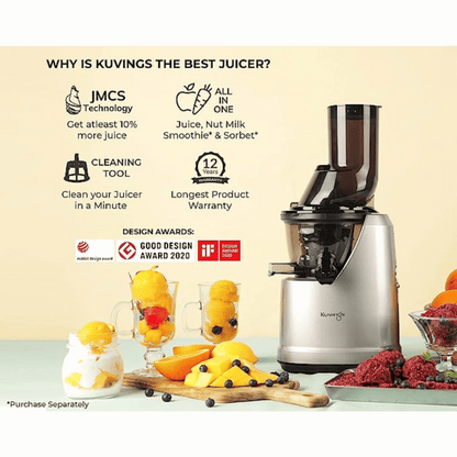 Kuvings Cold Press Whole Slow Juicer | B1700 Dark Silver + Smoothie and Sorbet Maker