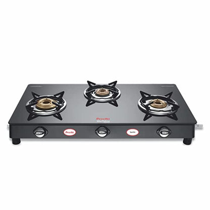 Preethi Blu Flame Sparkle Glass top 3 Burner ,Manual Ignition, Black