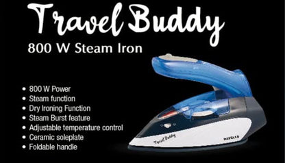 Havells Travel Buddy  | 800W Steam Iron | Blue, Grey | Foldable Handle  |