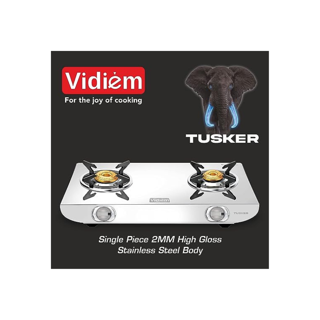 Vidiem TUSKER GAS STOVE | SS | 2 BURNER + Vidiem Energies Pressure Cooker Worth Rs.990 FREE