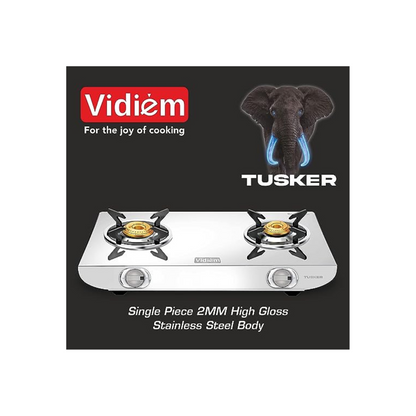 Vidiem TUSKER GAS STOVE | SS | 2 BURNER + Vidiem Energies Pressure Cooker Worth Rs.990 FREE