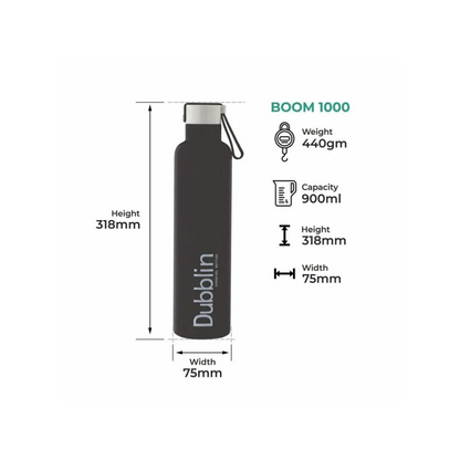 Dubblin Boom Stainless Steel Water Bottle | Black | 900ml |