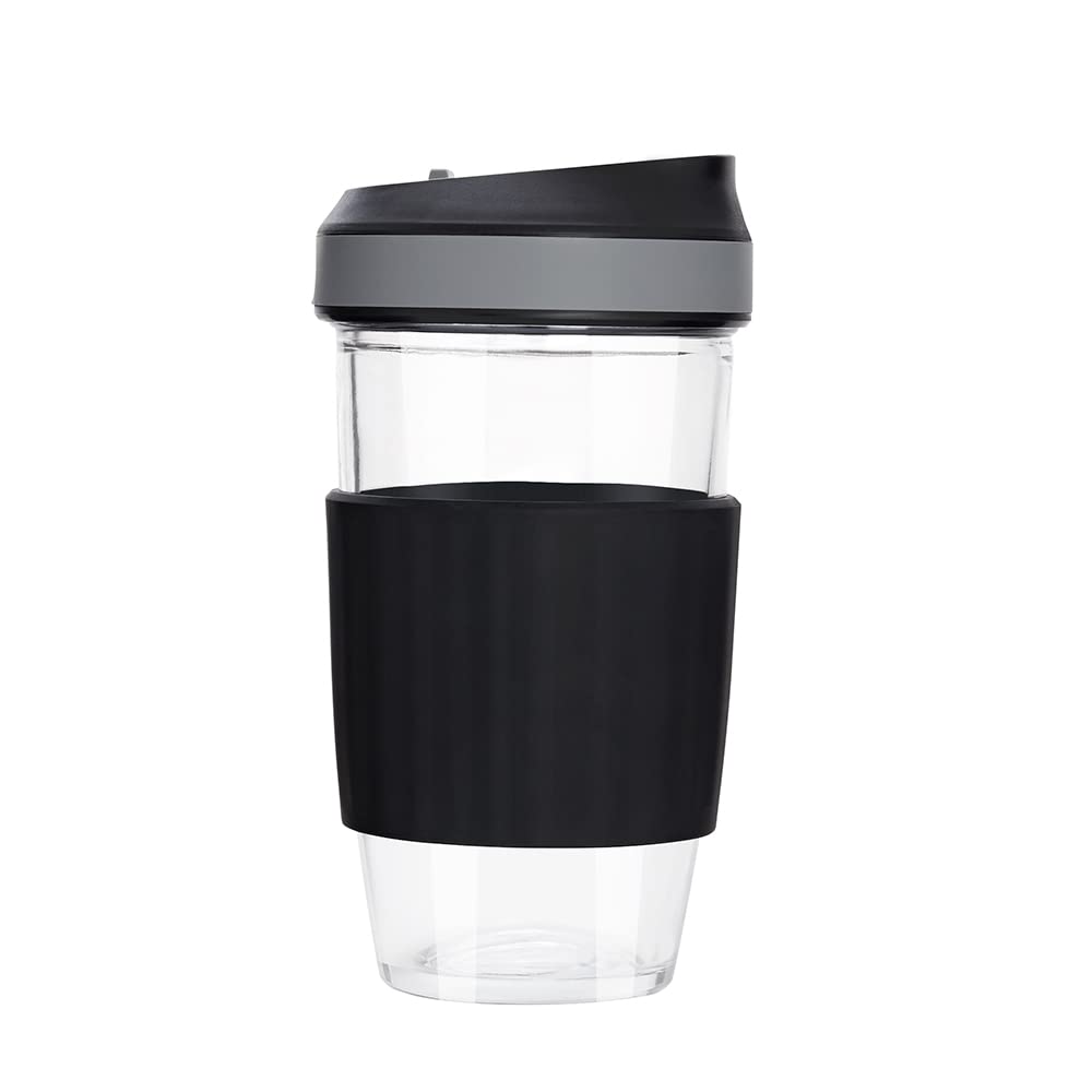 Borosil Glass Travel Mug with Silicone Sleeve | 450 ml | Black |