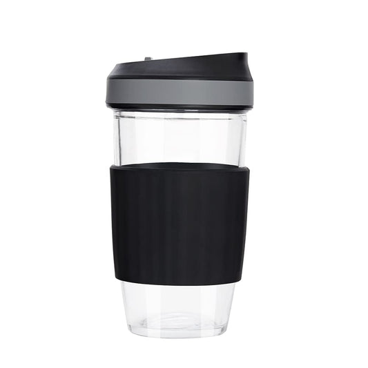 Borosil Glass Travel Mug with Silicone Sleeve | 450 ml | Black |
