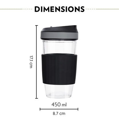 Borosil Glass Travel Mug with Silicone Sleeve | 450 ml | Black |