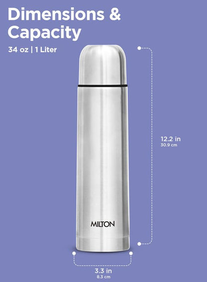 Milton Flip Lid Thermosteel | 1 Ltr | Leak Proof | Hot & Cold | Silver |