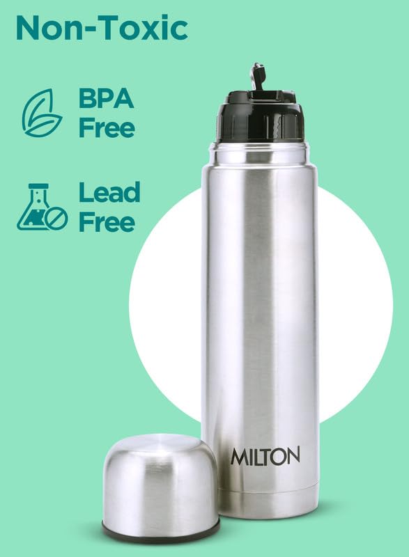 Milton Flip Lid Thermosteel | 1 Ltr | Leak Proof | Hot & Cold | Silver |