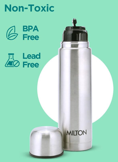 Milton Flip Lid Thermosteel | 1 Ltr | Leak Proof | Hot & Cold | Silver |