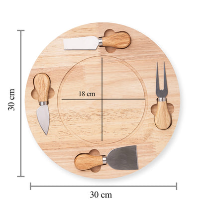 Round cheese board, circular pizza plate, wooden serving platter, multi-use serving board, food presentation tray, entertaining essentials, durable kitchenware, party serving board, cheese and fruit platter, kitchen accessories.