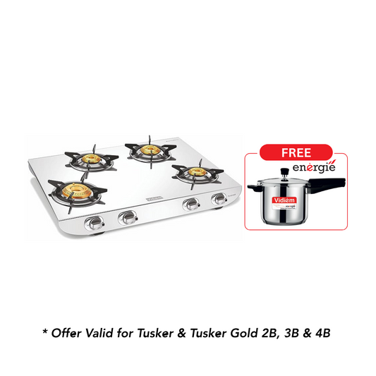 Vidiem TUSKER 4 Burner ZZ Gas Stove + Vidiem Energies Pressure Cooker Worth Rs.990 FREE