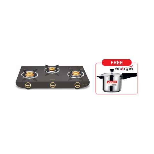 Vidiem TUSKER GOLD 3Burner Gas Stove + Vidiem Energies Pressure Cooker Worth Rs.990 FREE