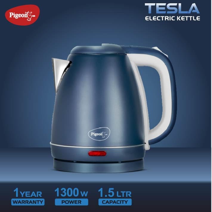 Pigeon Tesla Electric Stainless Steel Kettle | 1.5 Litre | Matte Blue | 1300 W | Auto Shut Off |