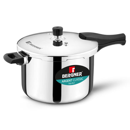Bergner Argent Triply Pressure Cooker | 8 Litre | Outer Lid | Sturdy Handle |