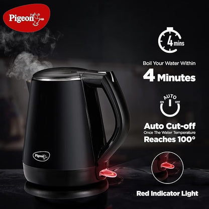 Pigeon Spark Double Wall Kettle | Stainless Steel Interior | 1.2 Litre | 1500 Watts | Black |