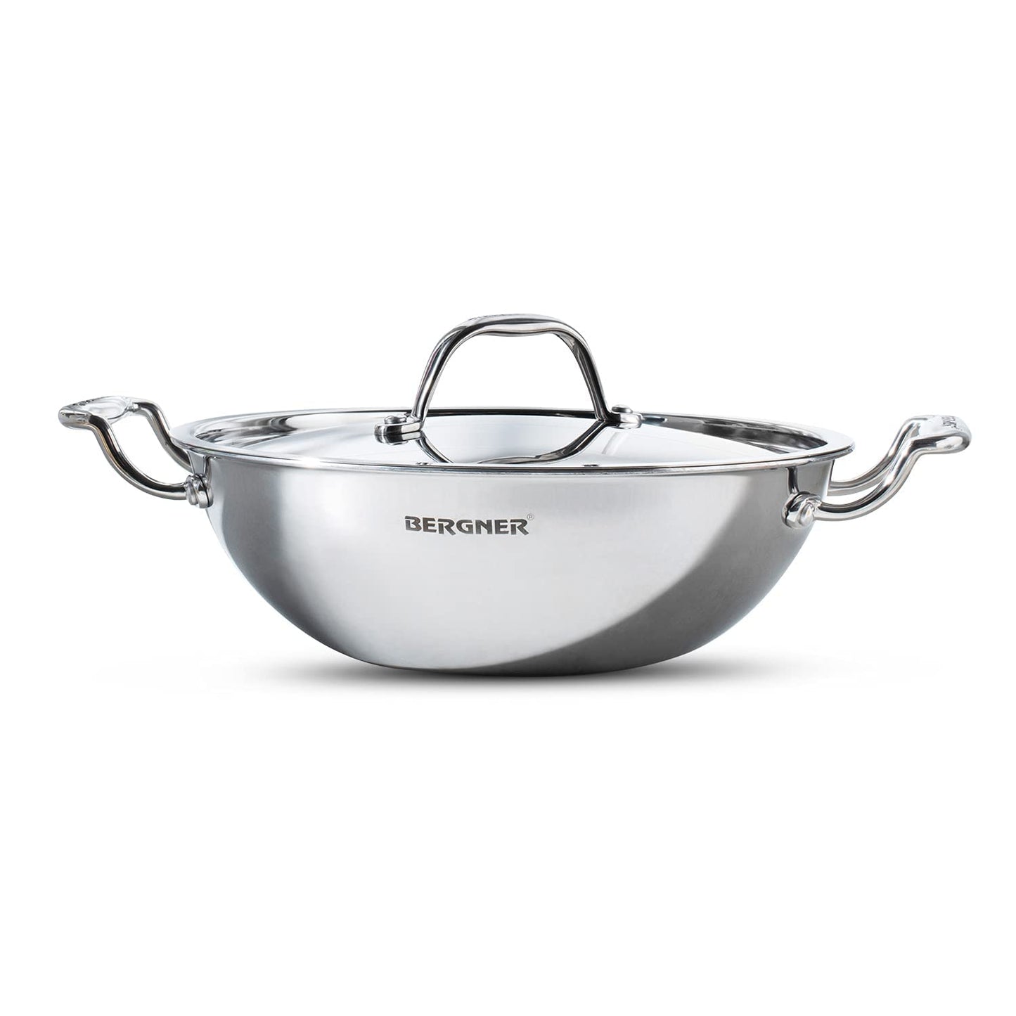Bergner argent Triply Kadai with Stainless Steel Lid | Food Safe | Less Oil Use | Healthy Cooking |