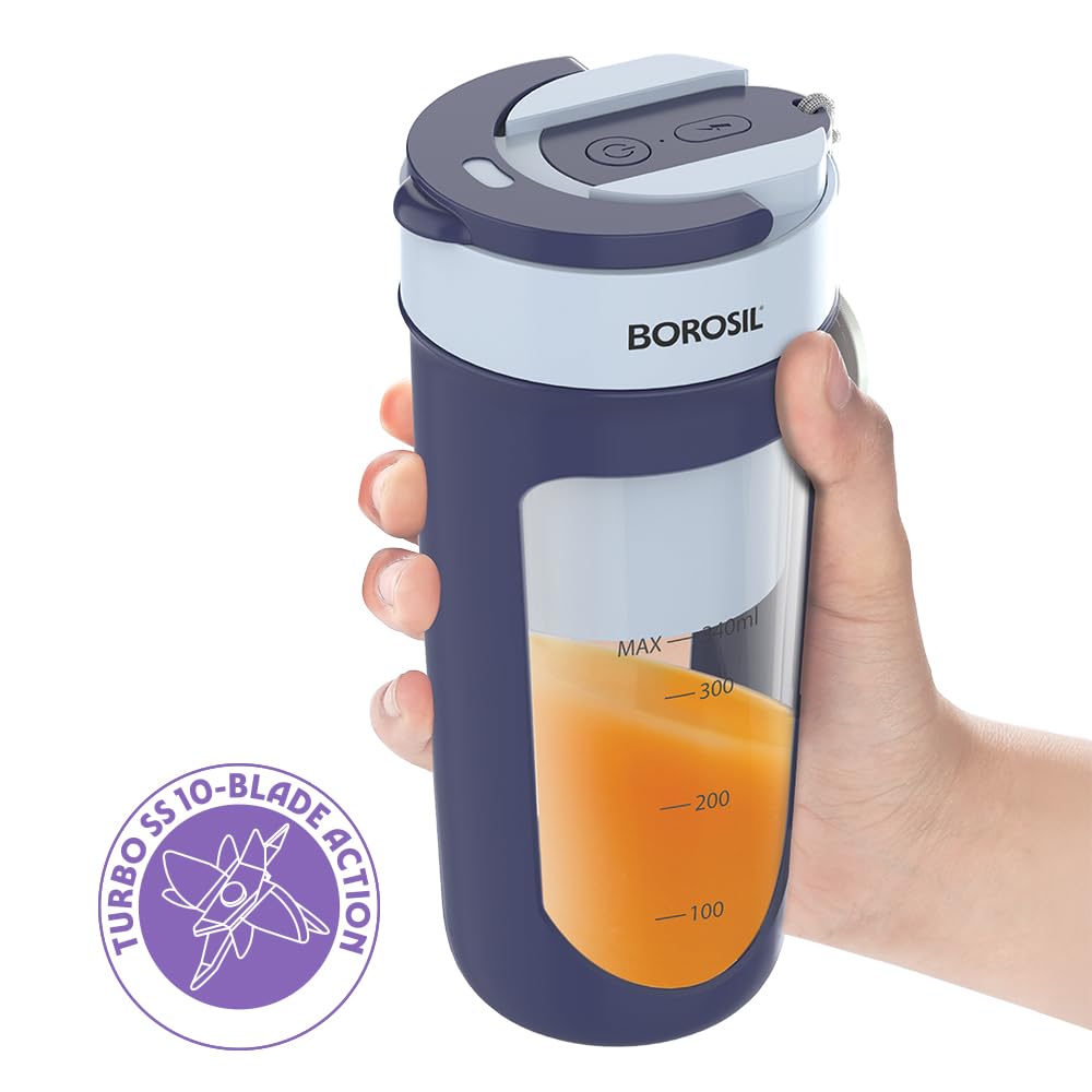 Borosil Portable Blender | 340ml | Unbreakable PC Jar | USB Rechargeable |
