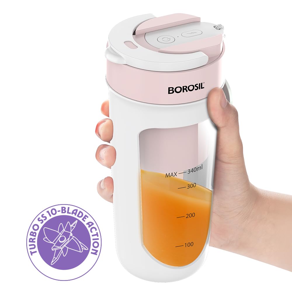 Borosil Portable Blender | 340ml | Unbreakable PC Jar | USB Rechargeable |