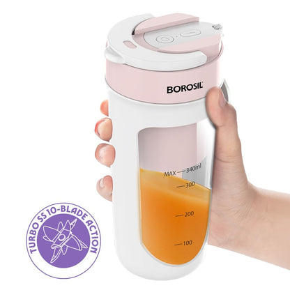 Borosil Portable Blender | 340ml | Unbreakable PC Jar | USB Rechargeable |