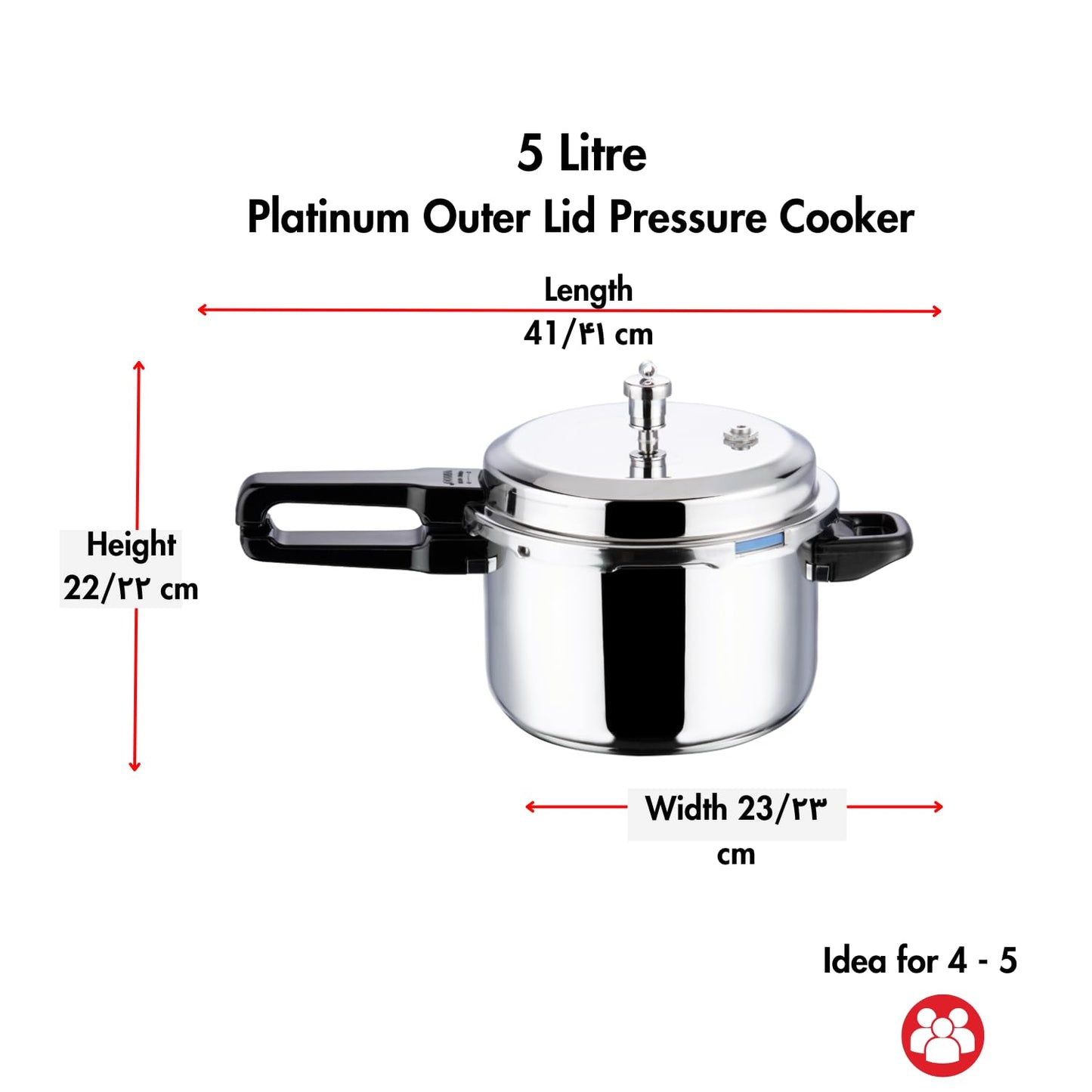 Vinod Platinum Triply Stainless Steel Pressure Cooker | 5 Litre |  Outer Lid | Medium Sized Families |