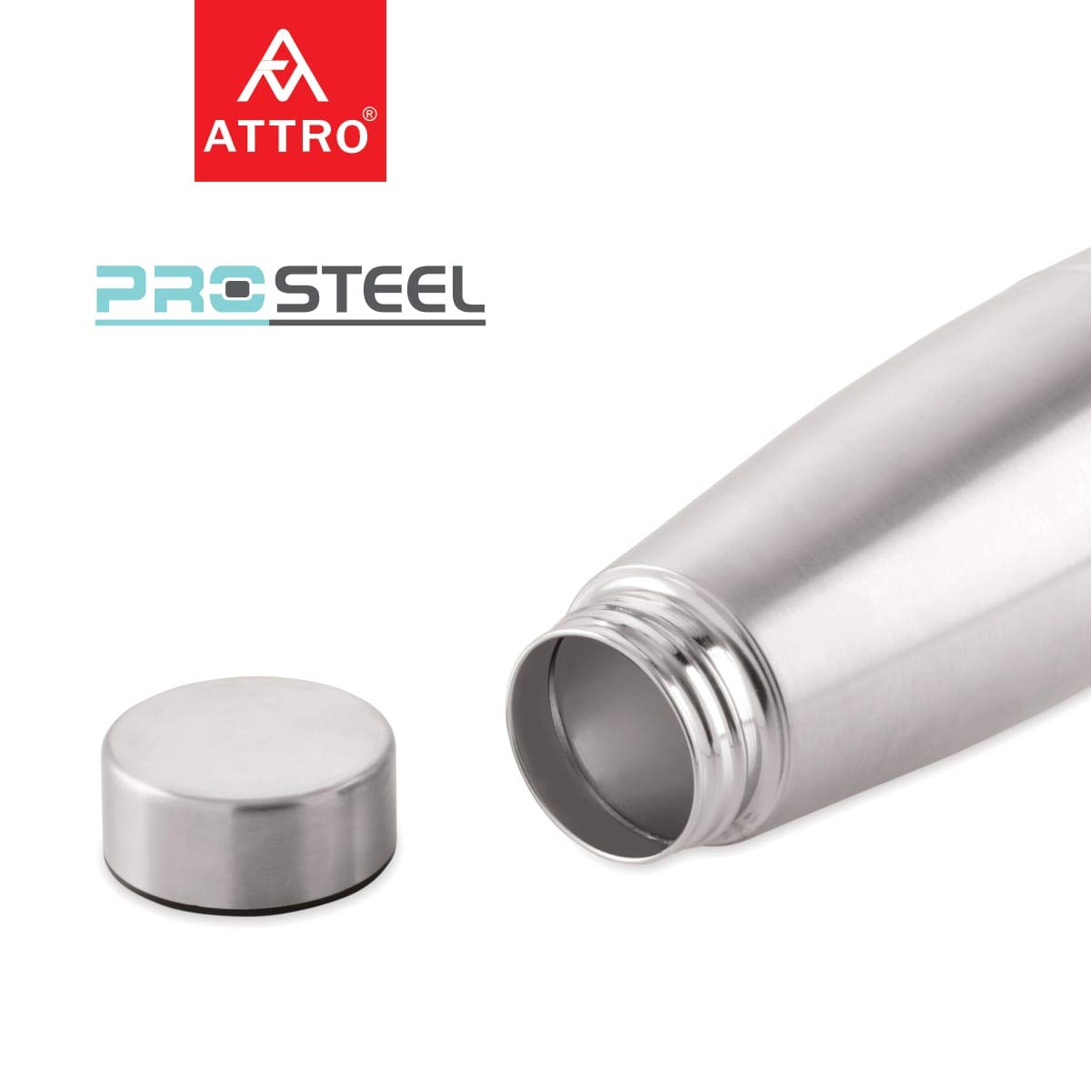 Attro Stainless Steel Water Bottle | 1000 ml | Silver | Wide Mouth |
