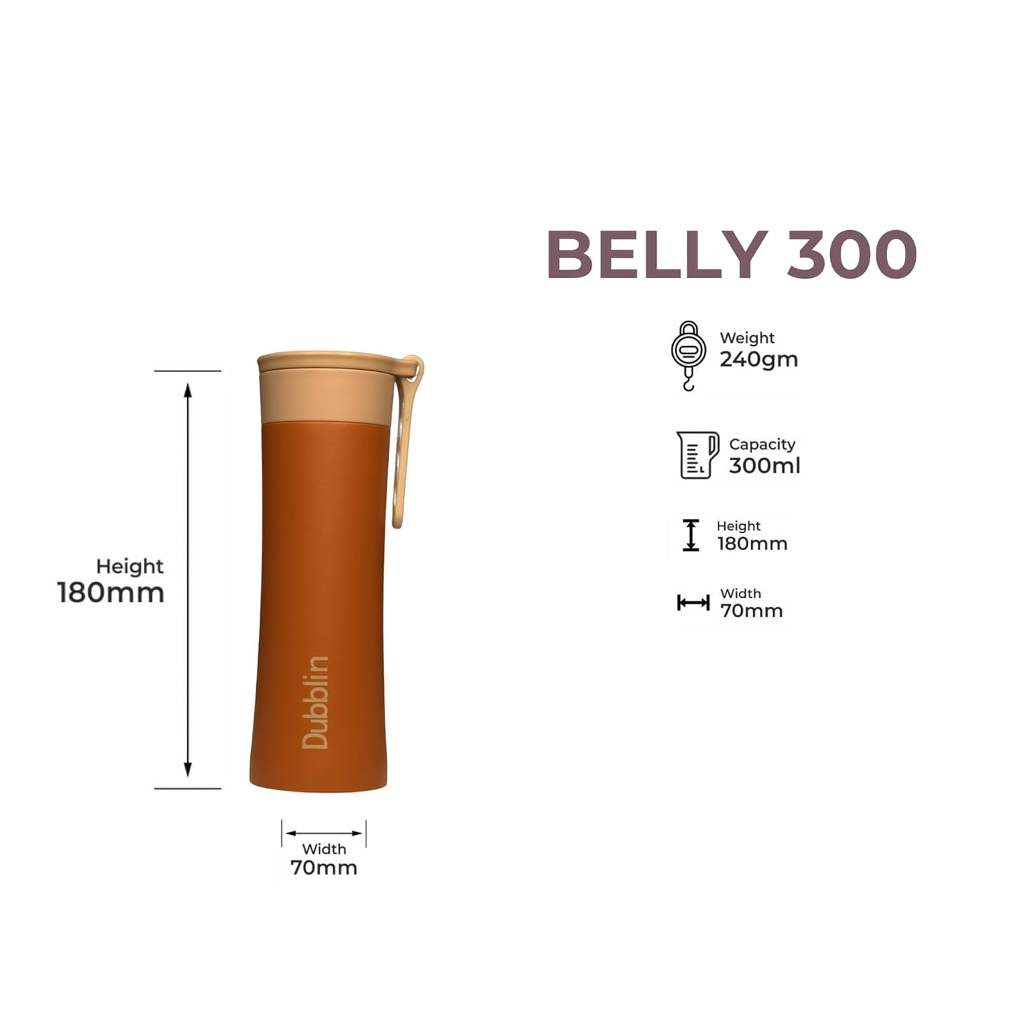 Dubblin Belly Water Bottle 230ml | Double Wall Vacuum Insulated | Stainless Steel Bottle |
