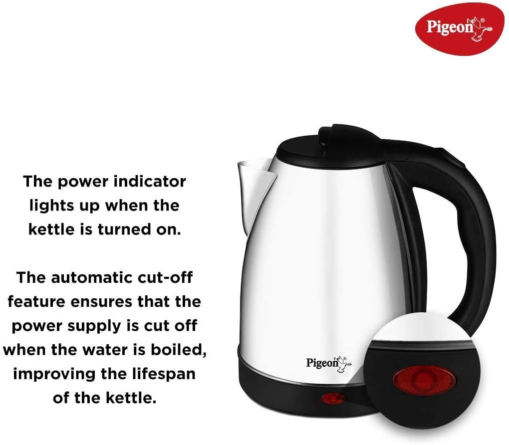 Pigeon Hot Stainless Steel Electric Kettle | 1.8 Litre | 1300 Watts | Automatic Shut Off | Silver |