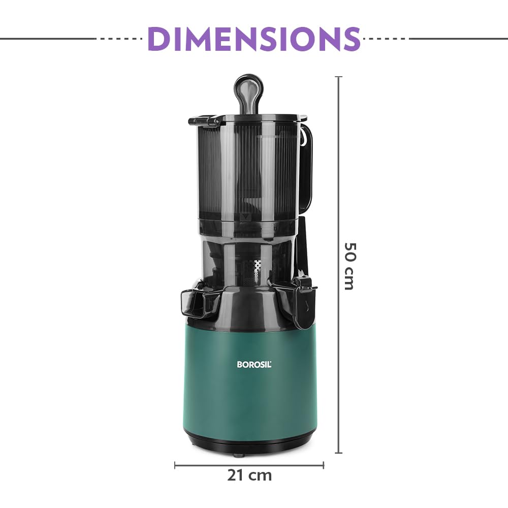 Borosil Vita Rich Cold Press Juicer | Green | 250W | Low Noise Motor |