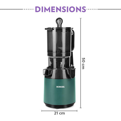 Borosil Vita Rich Cold Press Juicer | Green | 250W | Low Noise Motor |