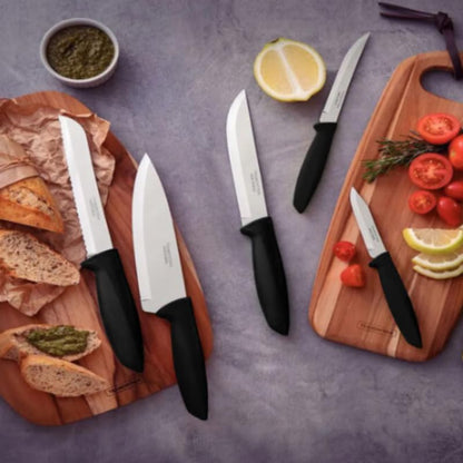 Tramontina Plenus 6-Piece Stainless Steel Knife Set with Wooden Holder | Dishwasher Safe | Kitchen Knife Set with Ergonomic Handles |