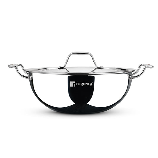 Bergner Argent Triply Deep Kadai with Stainless Steel with Lid | Sturdy  Stay Cool Handles |
