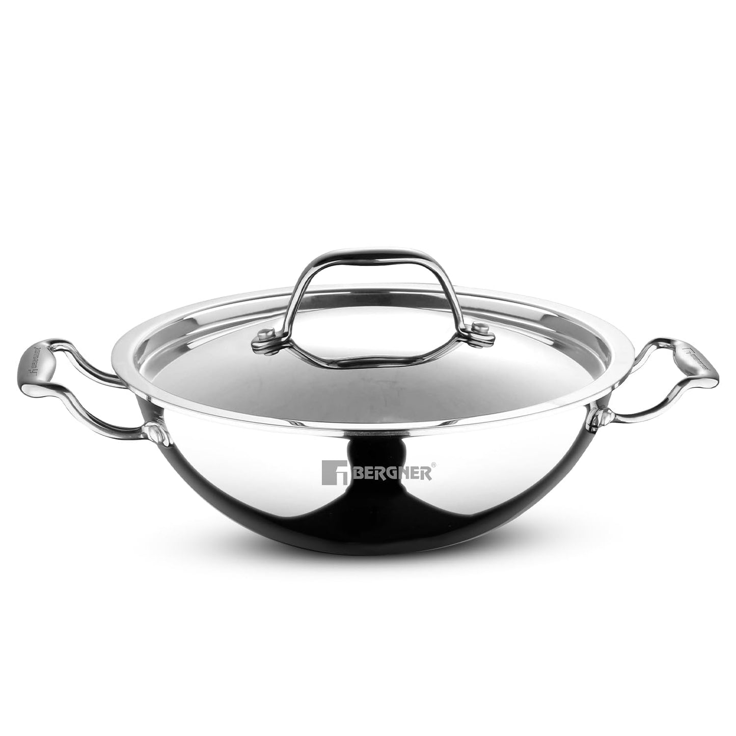 Bergner argent Triply Kadai with Stainless Steel Lid | Food Safe | Less Oil Use | Healthy Cooking |