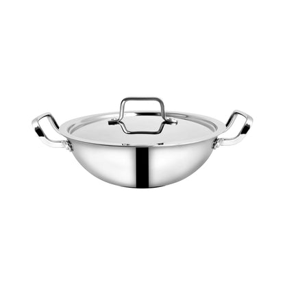 Embassy Trisara Stainless Steel Triply Kadai with Lid | Induction Friendly | Heavy Bottom |