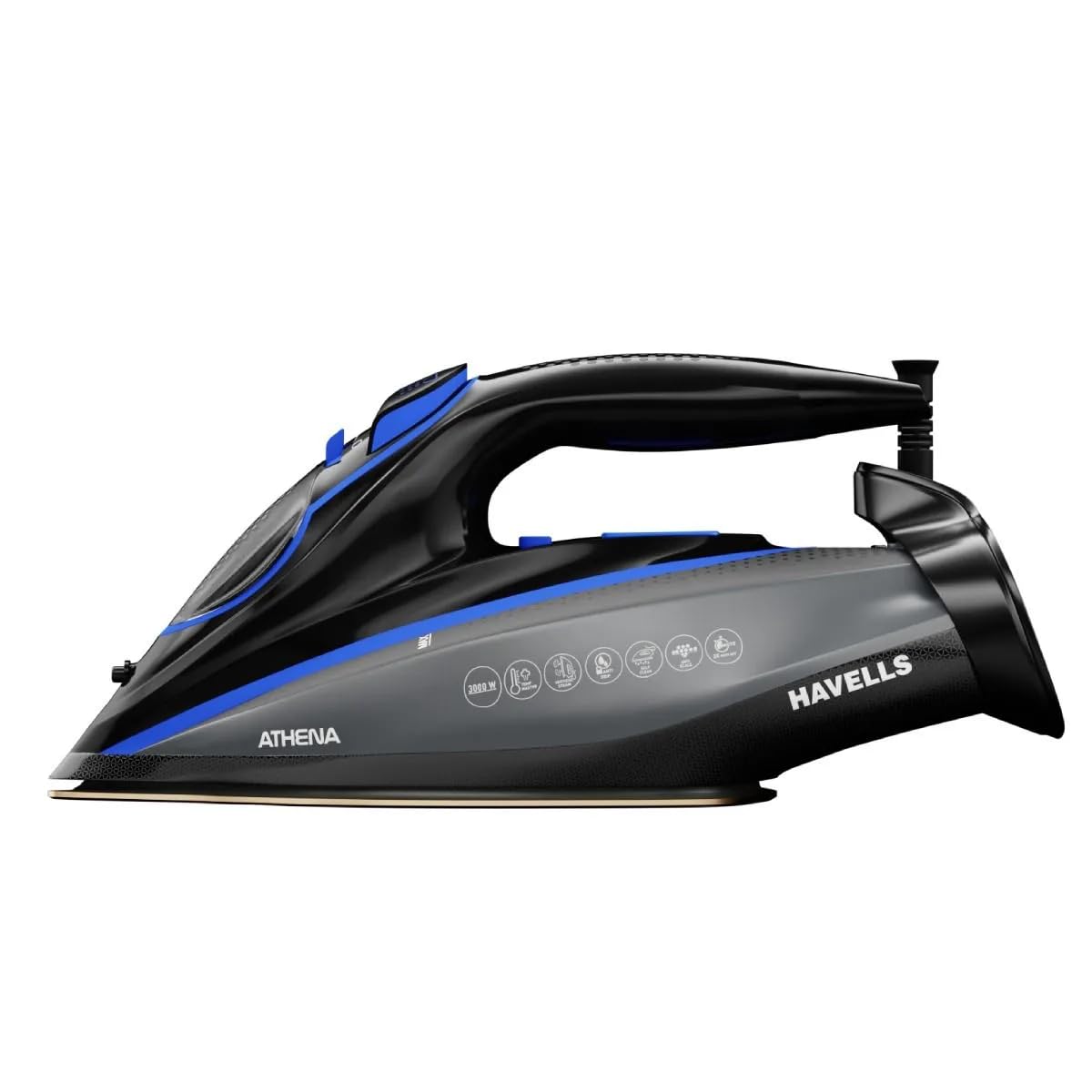 Havells Athena Steam Iron | Vertical & Horizontal Ironing | 3000 Watts | I-Sense Technology | Black & Blue |