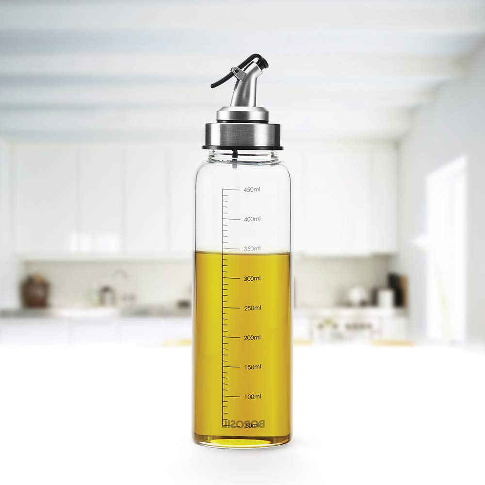 Borosil Borosilicate Glass Oil Dispenser,500 ML |Silver|