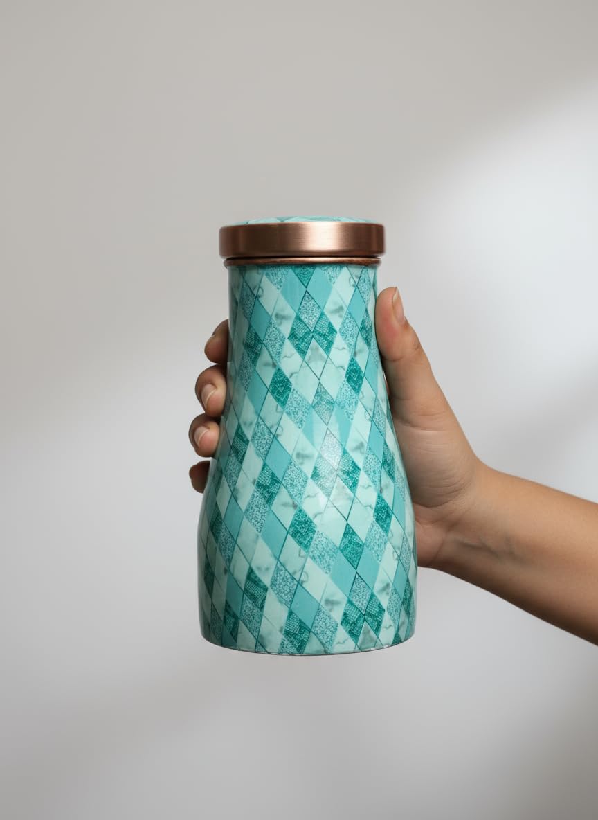Buy Pipal Copper Pot | 500 ml | Green Crystal | Unique Look |