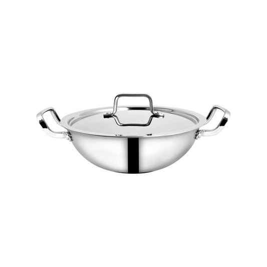 Embassy Trisara Stainless Steel Triply Kadai with Lid | Induction Friendly | Heavy Bottom |