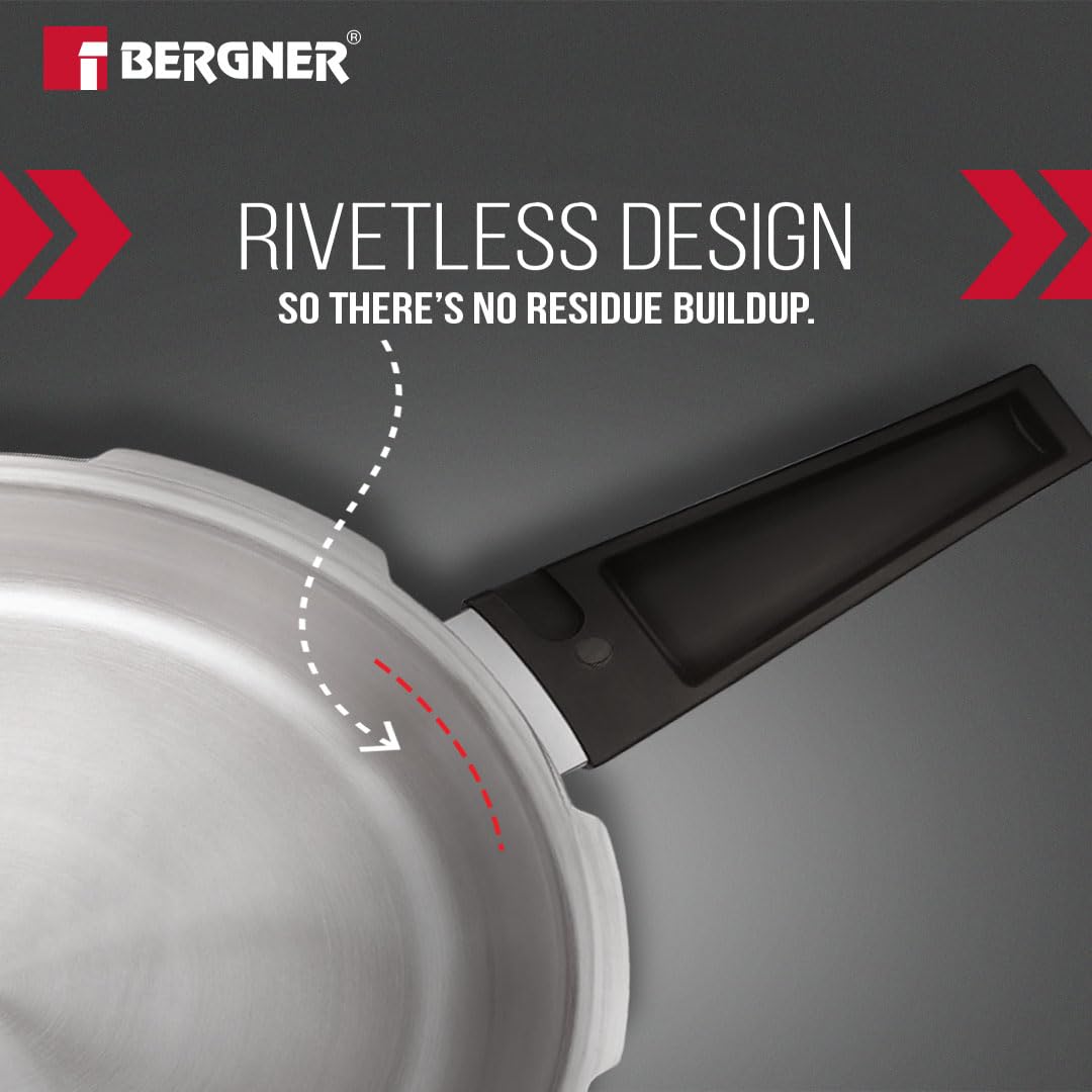 Bergner Argent Triply Pressure Cooker | 8 Litre | Outer Lid | Sturdy Handle |