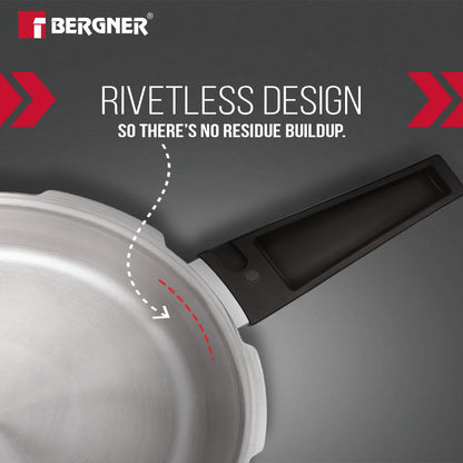Bergner Argent Triply Pressure Cooker | 8 Litre | Outer Lid | Sturdy Handle |