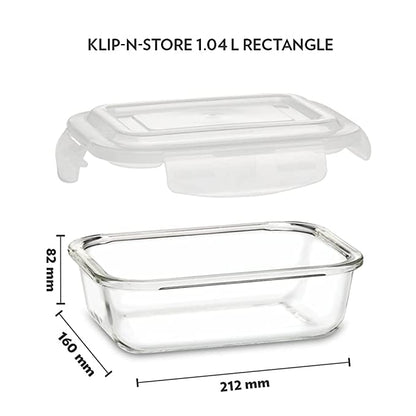 Borosil Klip N Store Rectangular Glass Storage Container for Kitchen 