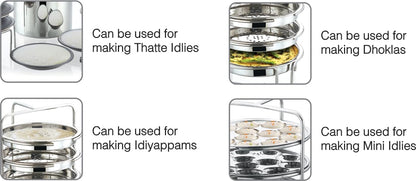 JVL Stainless Steel Thatte Idly Maker | 5 Thatte Idly,| 5 Idiyappam/Dhokla | 5 Mini Idly |