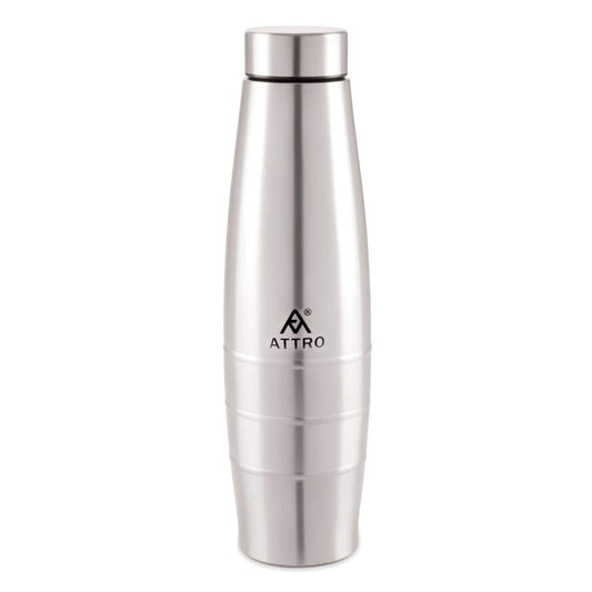 Attro Stainless Steel Water Bottle | 1000 ml | Silver | Wide Mouth |