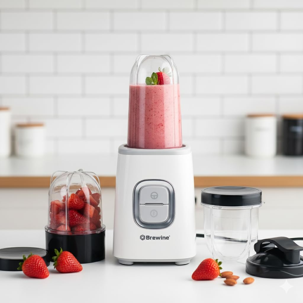 Brewine Nutrifit Blender TORA 500 | 2 Storage Lids & 1 Sipper Lid | White |