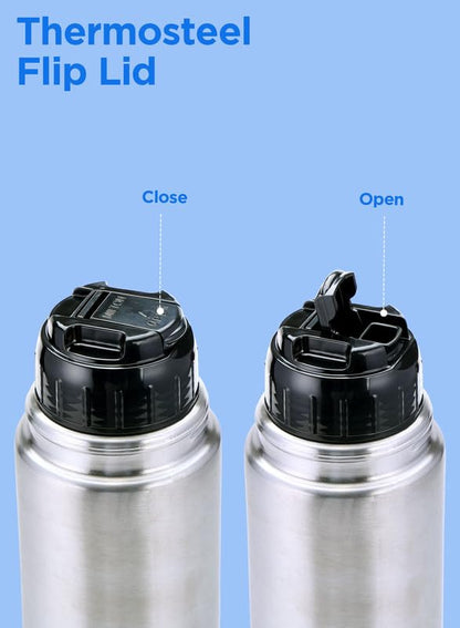 Milton Flip Lid Thermosteel | 1 Ltr | Leak Proof | Hot & Cold | Silver |