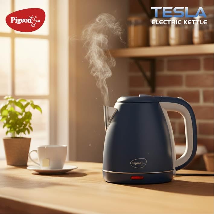 Pigeon Tesla Electric Stainless Steel Kettle | 1.5 Litre | Matte Blue | 1300 W | Auto Shut Off |